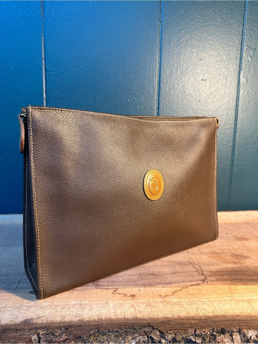 Trussardi Collezione Crespo Brown Leather Clutch/Pouch made in Italy